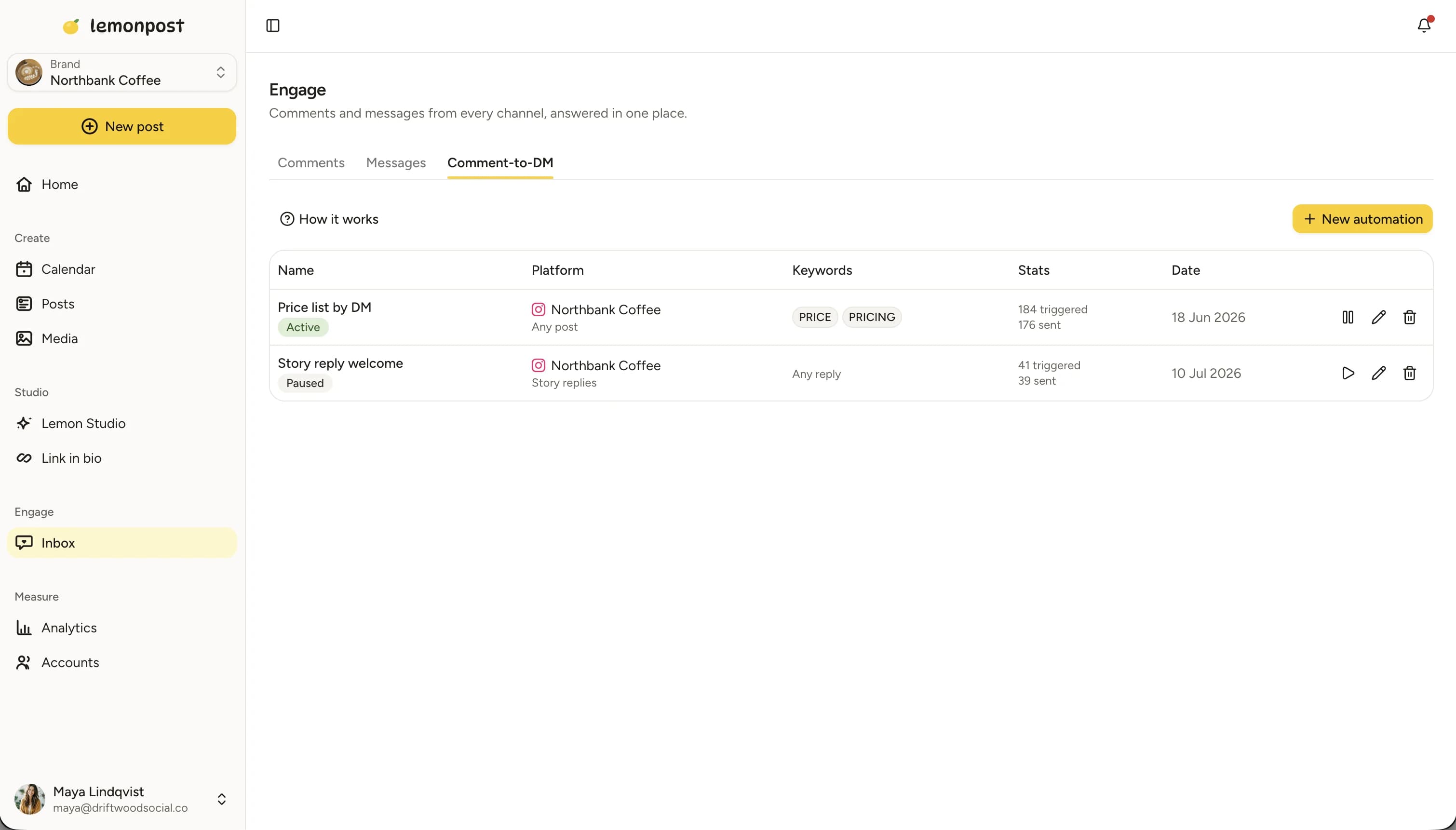 A comment-to-DM automation turning a public comment into a direct message